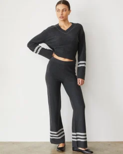 MONROW Plush Stripe Straight Leg Sweat FADEDBLACK Store